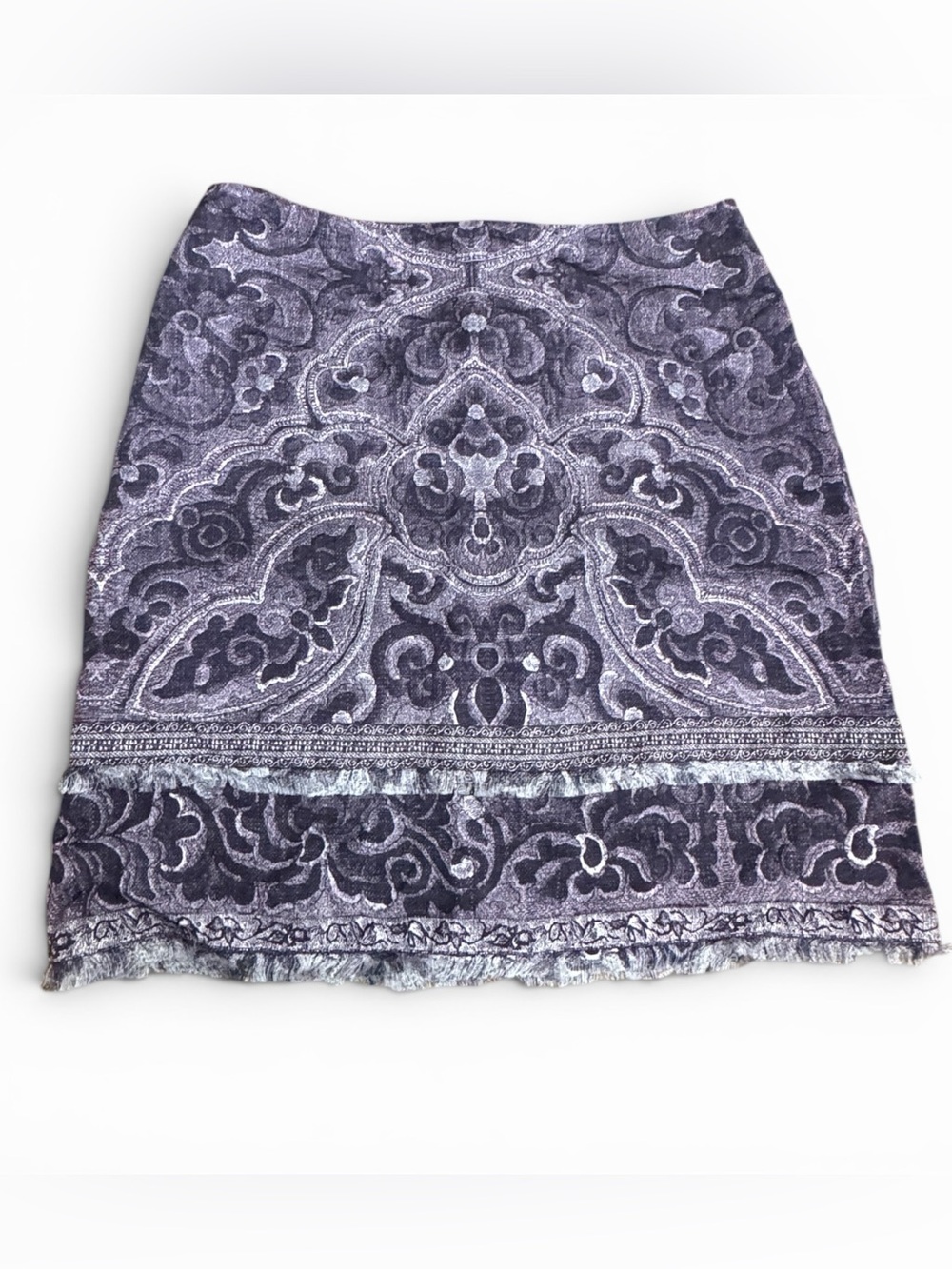 kobi halperin purple damask print skirt layered fringe hem size 12